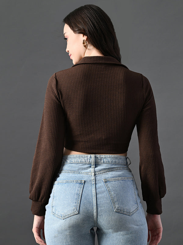Myshka Women's Stylish Coffe Wrap Crop Top With Full Sleeves