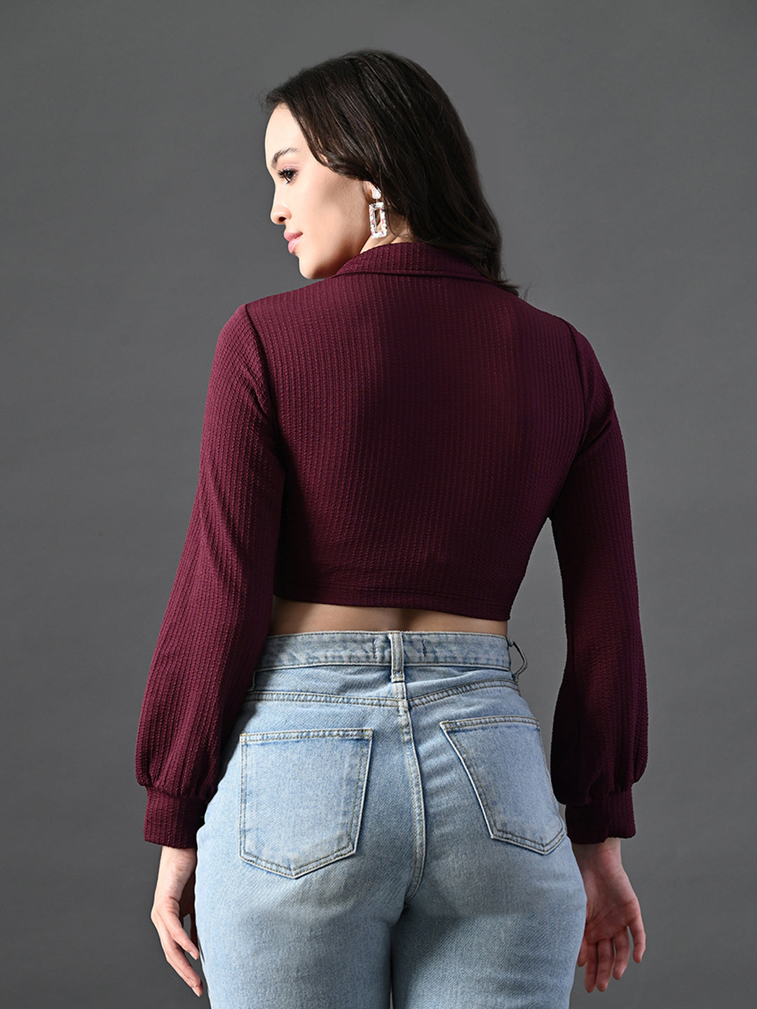 Myshka Women's Stylish Magenta Wrap Crop Top With Full Sleeves - Distacart