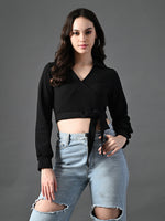 Thumbnail for Myshka Women's Stylish Black Wrap Crop Top With Full Sleeves