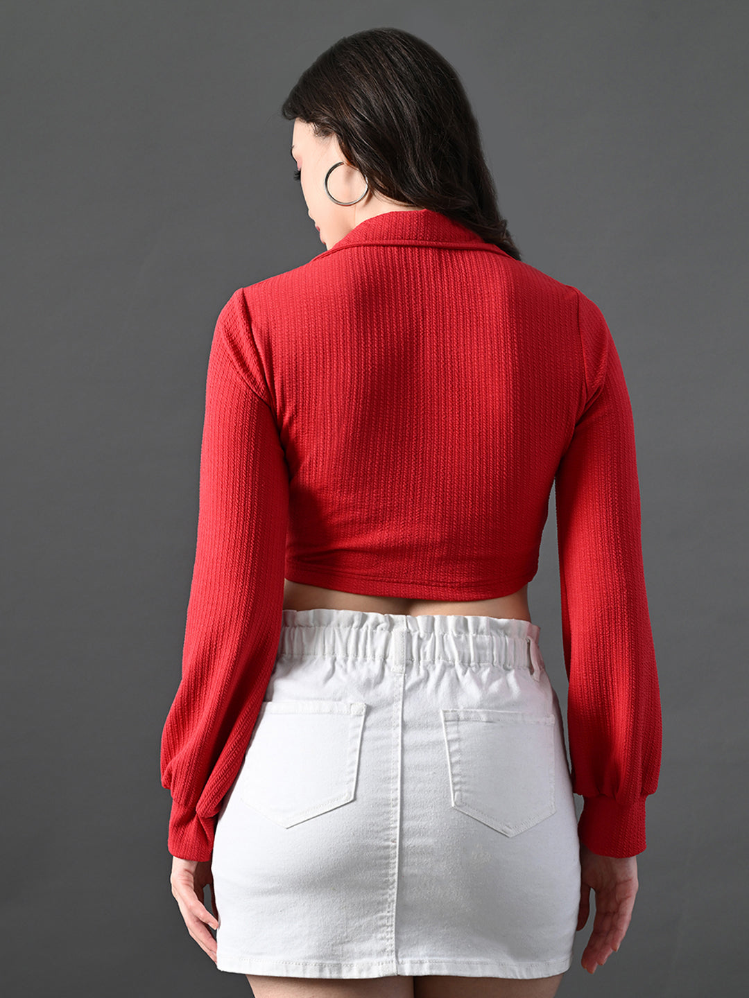 Myshka Women's Stylish Red Wrap Crop Top With Full Sleeves - Distacart