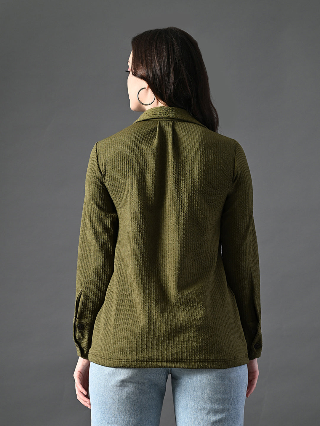 Myshka Women's Classic Olive Green V-Neck Full Sleeve Top For Daily Wear - Distacart