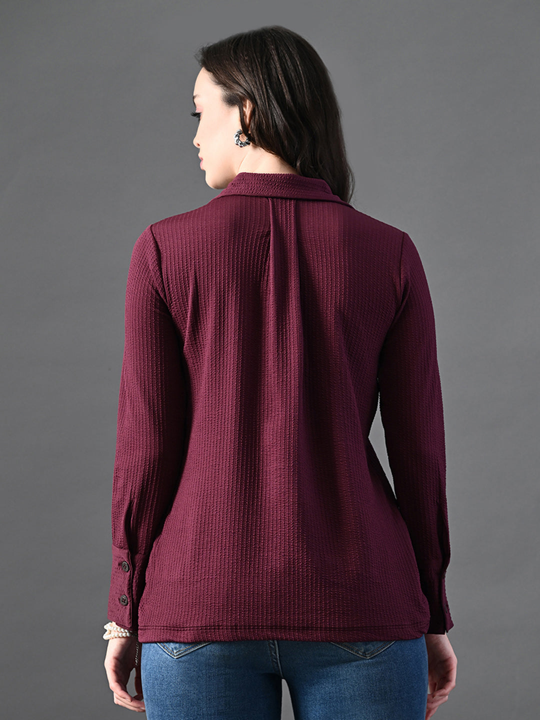 Myshka Women's Classic Magenta V-Neck Full Sleeve Top For Daily Wear - Distacart