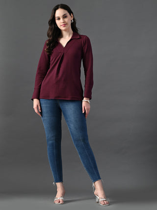 Myshka Women's Classic Magenta V-Neck Full Sleeve Top For Daily Wear - Distacart