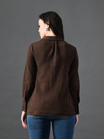 Thumbnail for Myshka Women's Classic Coffe Brown V-Neck Full Sleeve Top For Daily Wear