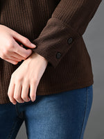 Thumbnail for Myshka Women's Classic Coffe Brown V-Neck Full Sleeve Top For Daily Wear
