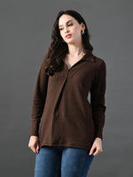 Thumbnail for Myshka Women's Classic Coffe Brown V-Neck Full Sleeve Top For Daily Wear