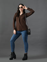 Thumbnail for Myshka Women's Classic Coffe Brown V-Neck Full Sleeve Top For Daily Wear