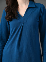 Thumbnail for Myshka Women's Classic Blue V-Neck Full Sleeve Top For Daily Wear