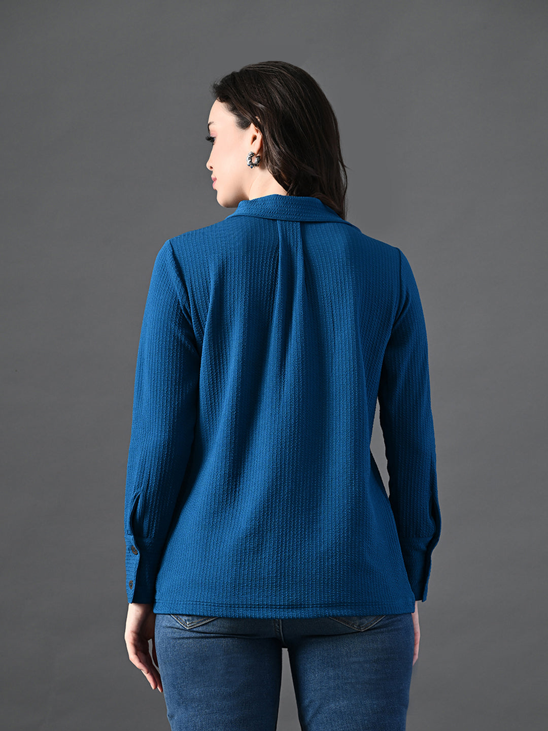 Myshka Women's Classic Blue V-Neck Full Sleeve Top For Daily Wear - Distacart