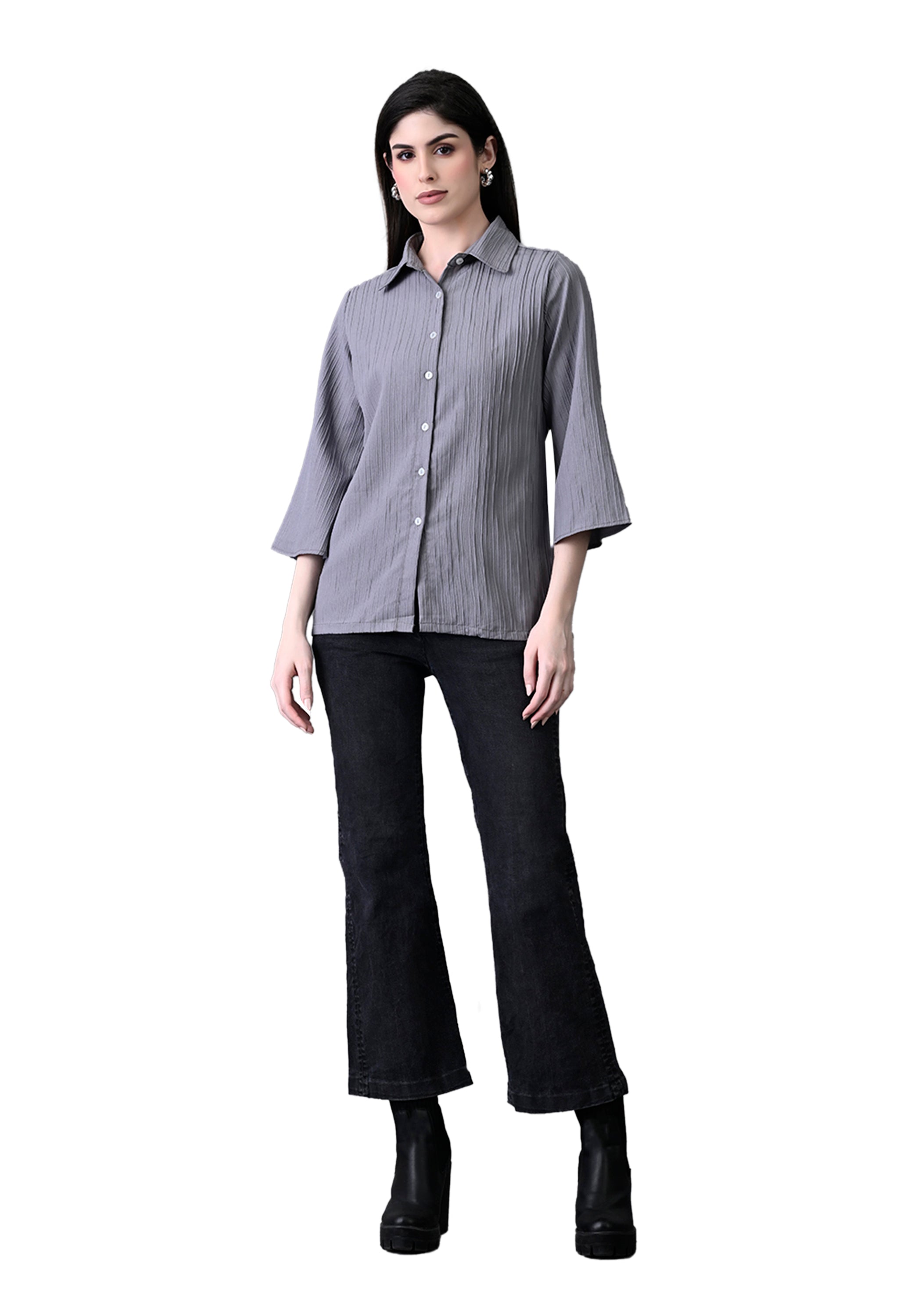 Myshka Women's Grey Pleated Top - Distacart