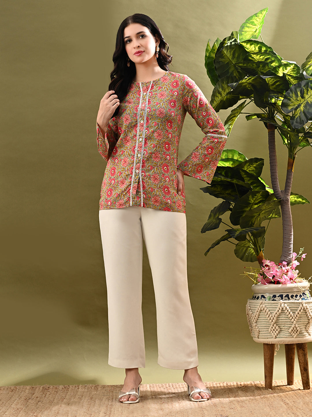 Myshka Women's Multi Printed Tunic With Lace - Distacart