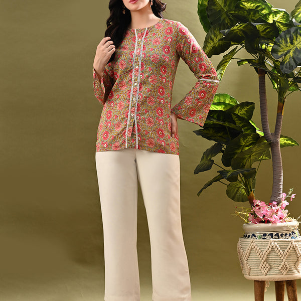Myshka Women's Multi Printed Tunic With Lace - Distacart