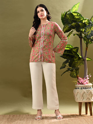 Myshka Women's Multi Printed Tunic With Lace - Distacart