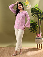 Thumbnail for Myshka Women's Pink Printed Tunic With Lace