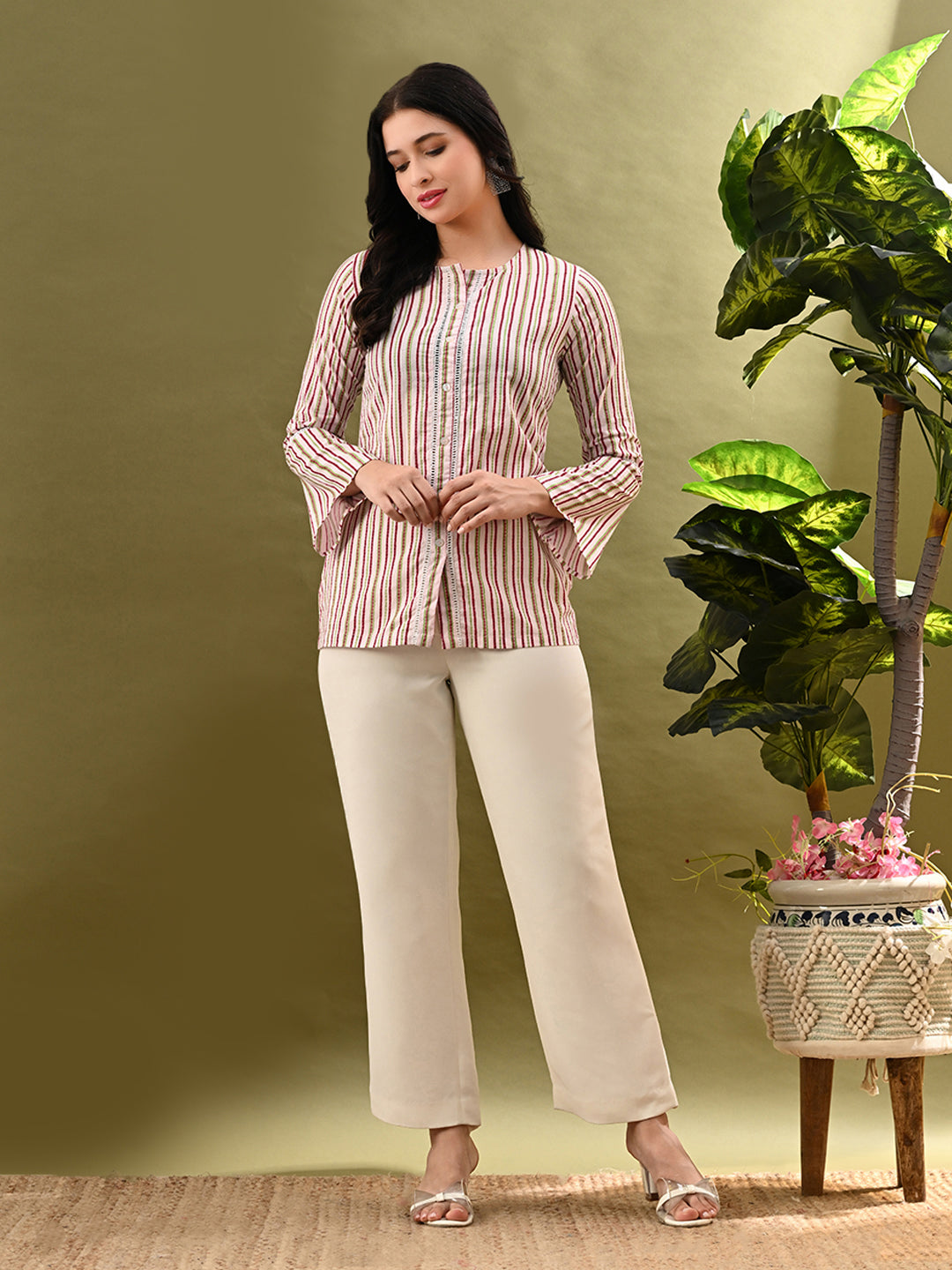 Myshka Women's Multi Stripe Printed Tunic With Lace - Distacart