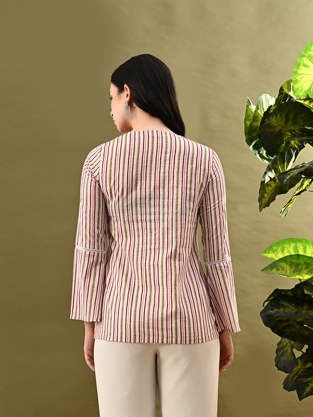 Myshka Women's Multi Stripe Printed Tunic With Lace - Distacart