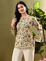 Thumbnail for Myshka Women's Green Flower Printed Tunic With Lace