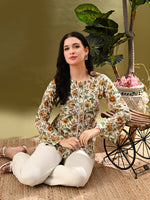 Thumbnail for Myshka Women's Green Flower Printed Tunic With Lace