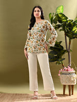 Thumbnail for Myshka Women's Green Flower Printed Tunic With Lace