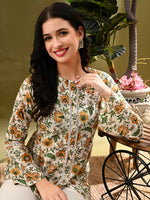 Thumbnail for Myshka Women's Green Flower Printed Tunic With Lace