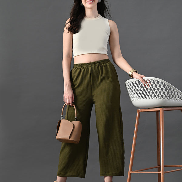 Myshka Women's Olive Traight Fit Party Trouser - Distacart