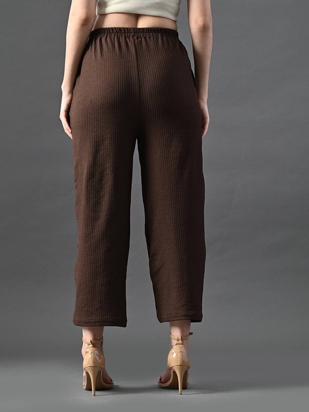 Myshka Women's Coffe Brown Traight Fit Party Trouser - Distacart