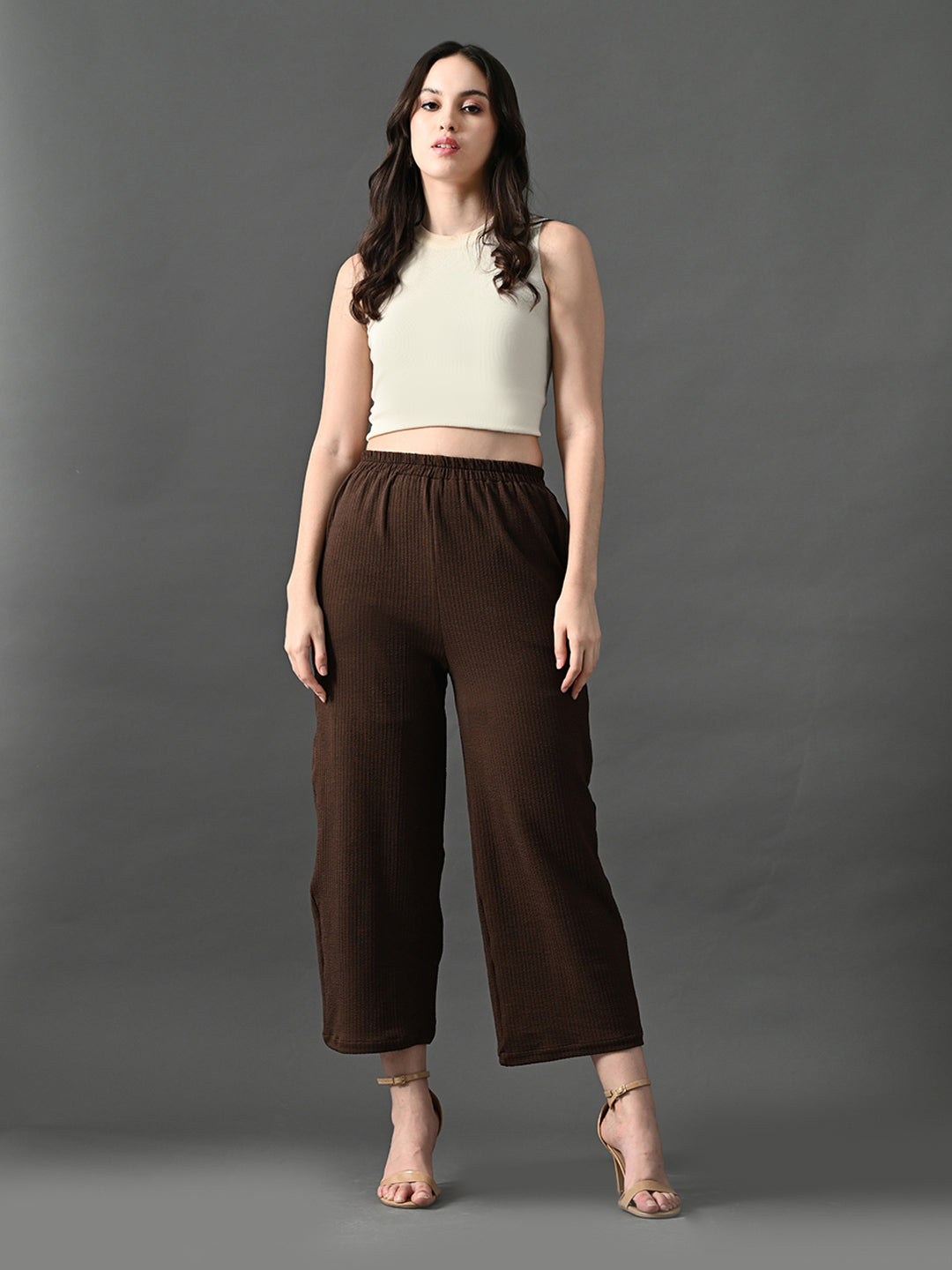 Myshka Women's Coffe Brown Traight Fit Party Trouser - Distacart