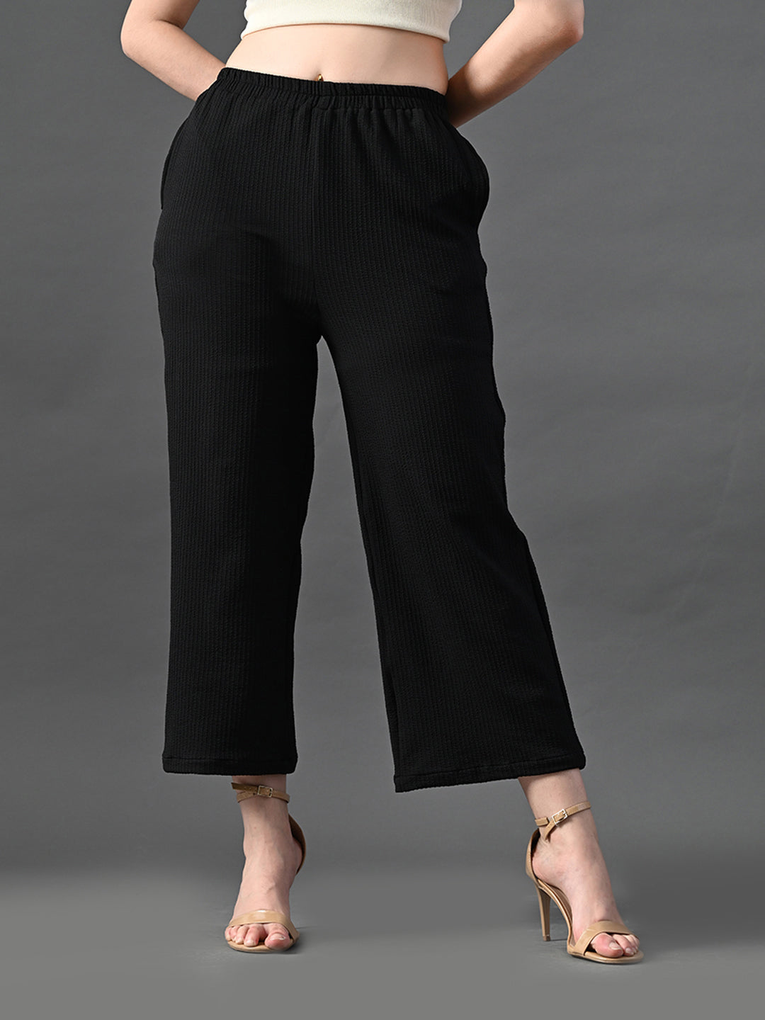 Myshka Women's Black Traight Fit Party Trouser - Distacart