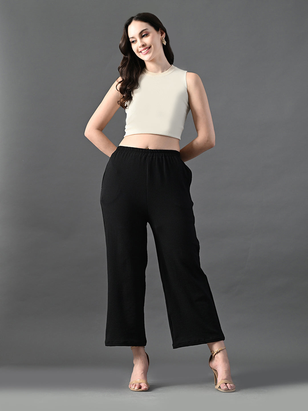 Myshka Women's Black Traight Fit Party Trouser - Distacart