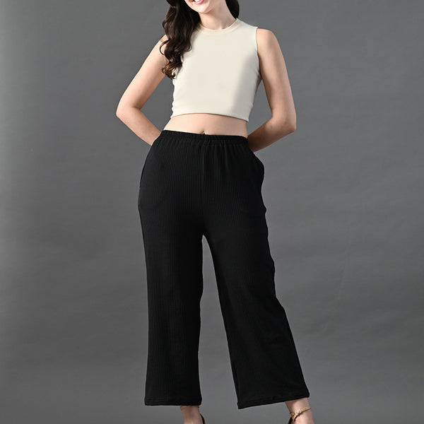 Myshka Women's Black Traight Fit Party Trouser - Distacart