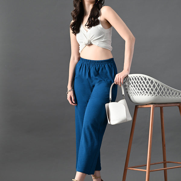 Myshka Women's Blue Traight Fit Party Trouser - Distacart
