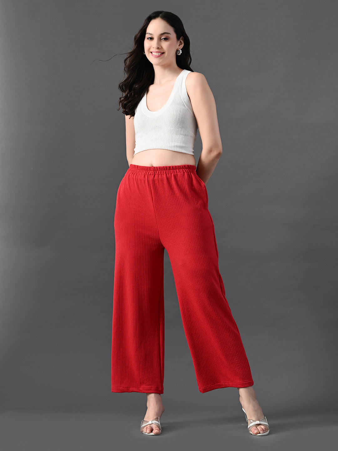 Myshka Women's Red Traight Fit Party Trouser - Distacart
