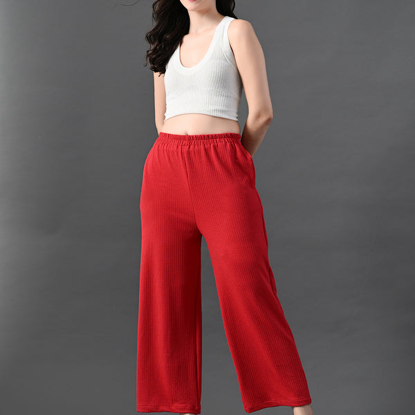 Myshka Women's Red Traight Fit Party Trouser - Distacart