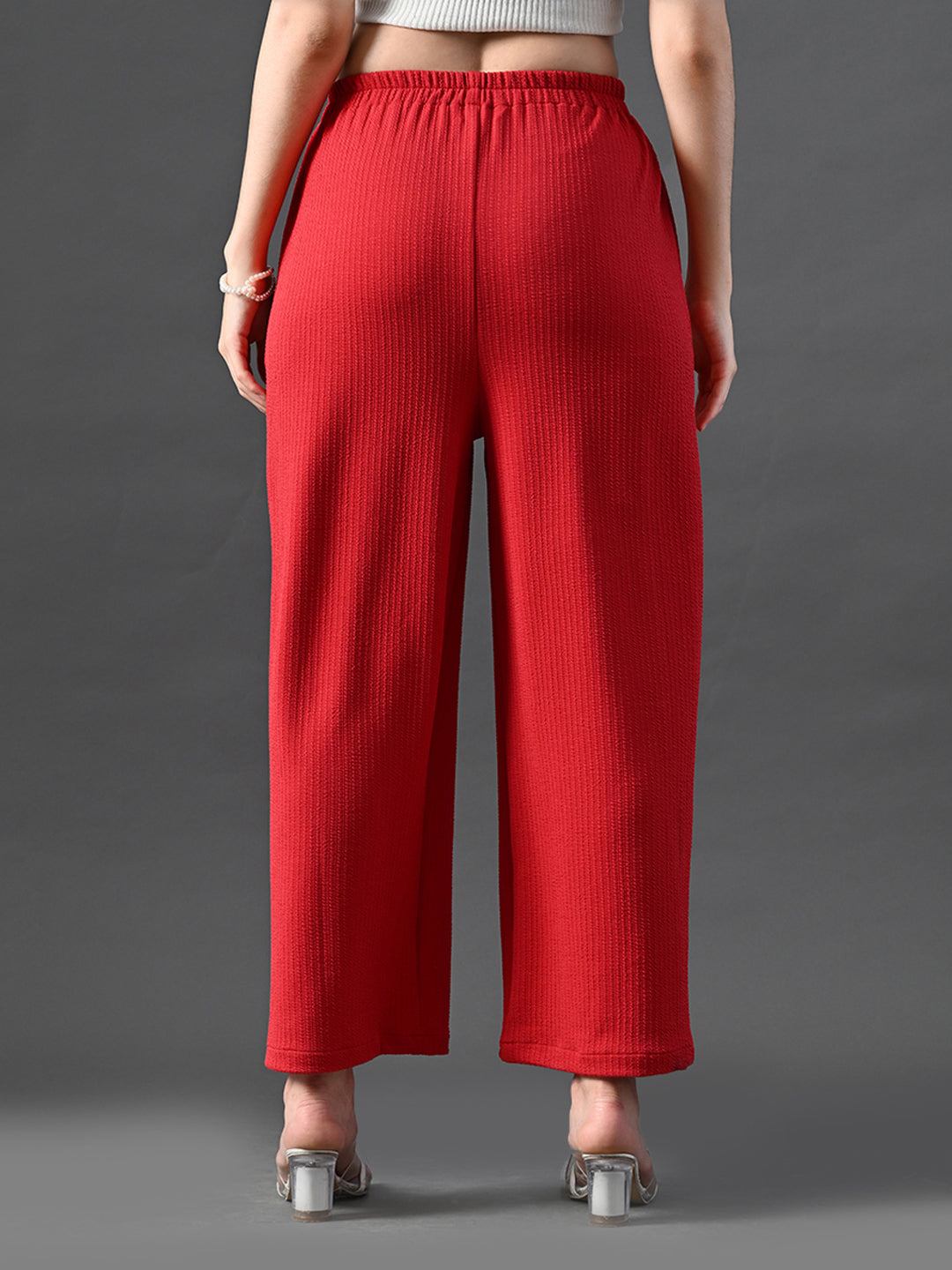 Myshka Women's Red Traight Fit Party Trouser - Distacart