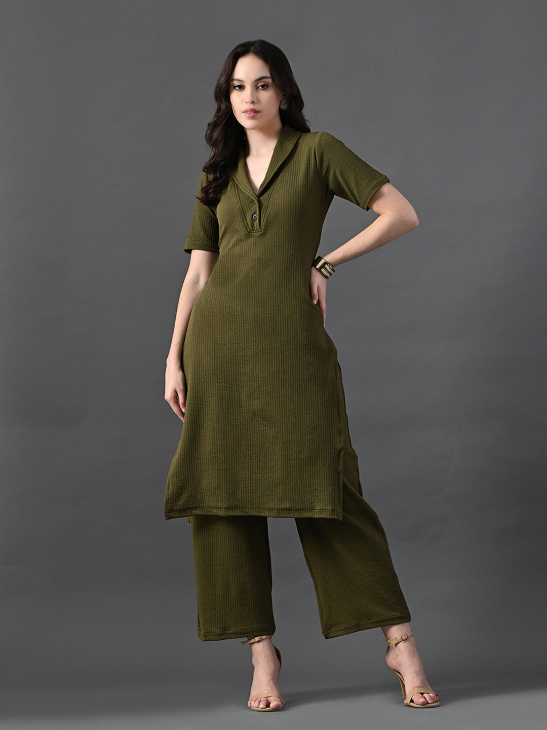 Myshka Women's Olive Green Kurta Set - Distacart