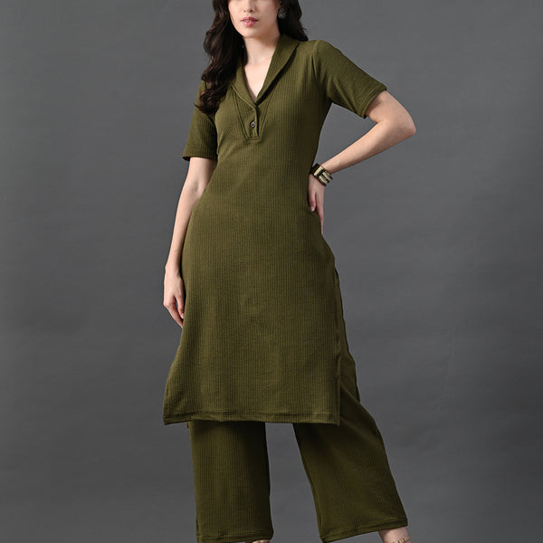 Myshka Women's Olive Green Kurta Set - Distacart