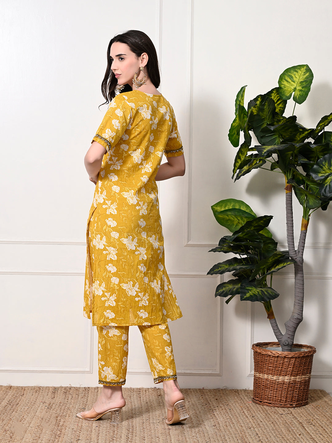 Myshka Women's Cotton Yellow Printed Kurta Set - Distacart
