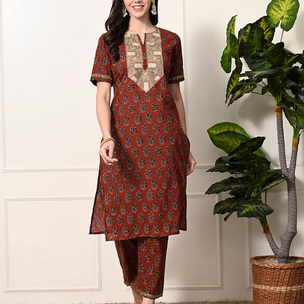 Myshka Women's Cotton Red Printed Kurta Set - Distacart
