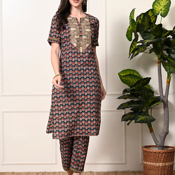 Myshka Women's Cotton Printed Kurta Set - Distacart