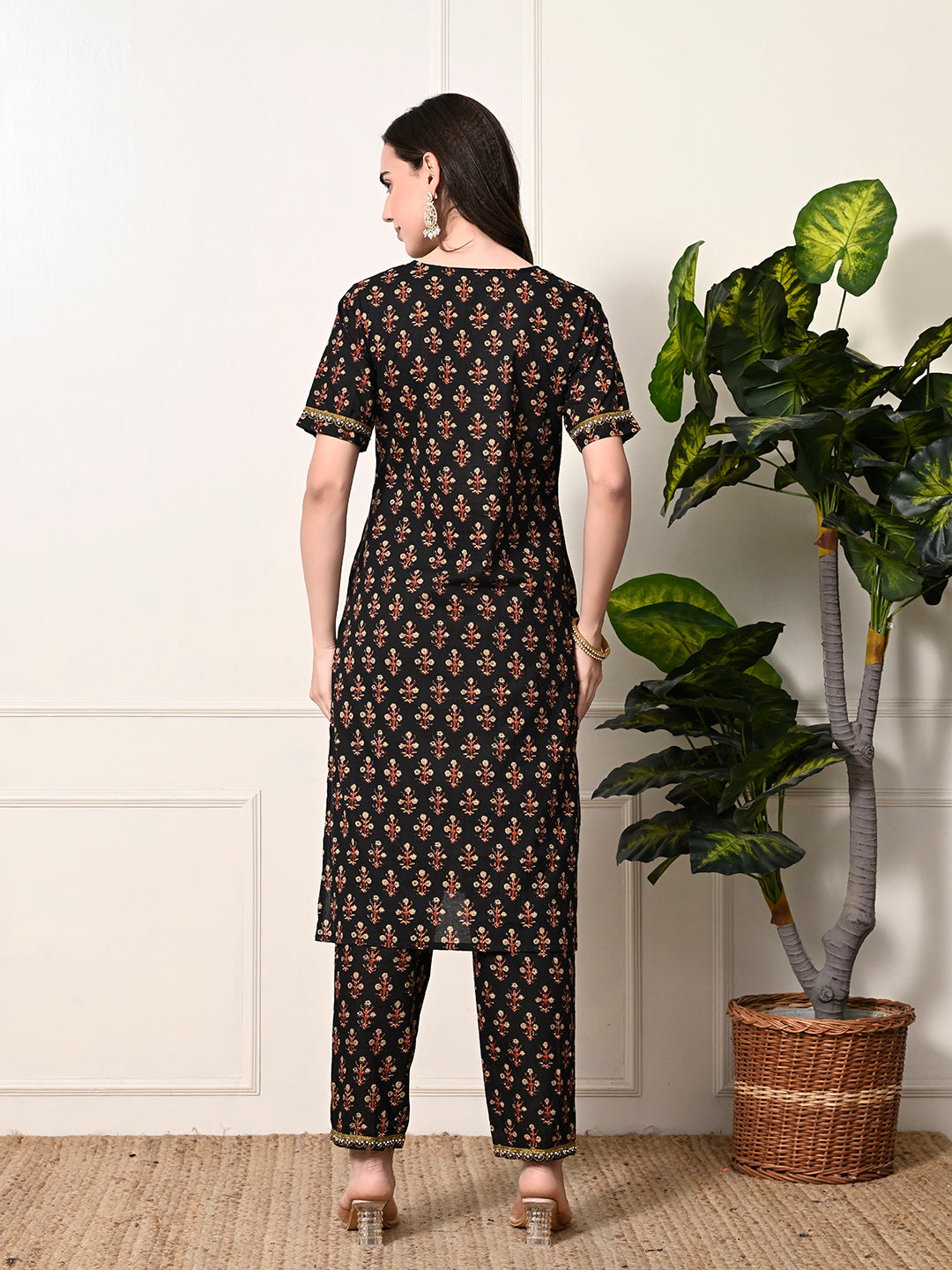 Myshka Women's Cotton Black Printed Kurta Set - Distacart