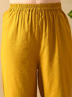 Thumbnail for Myshka Women's Embroidered Keyhole Neck Bell Sleeves Kurta & Palazzos Set With Dupattas In Mustard Colour