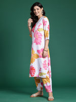 Thumbnail for Indo Era White Printed Straight Kurta Trousers Set - Distacart