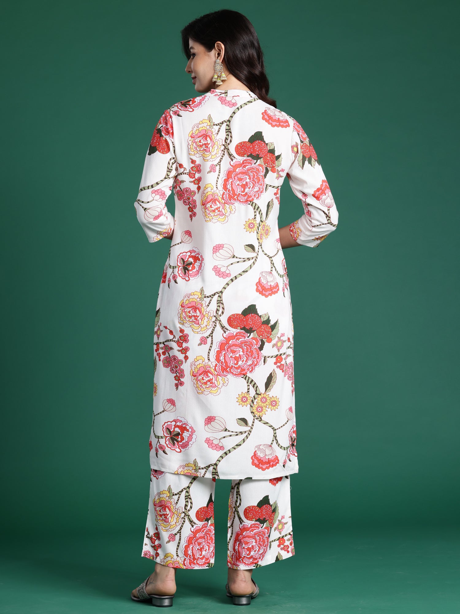 Indo Era White Printed Straight Kurta Palazzos Set - Distacart