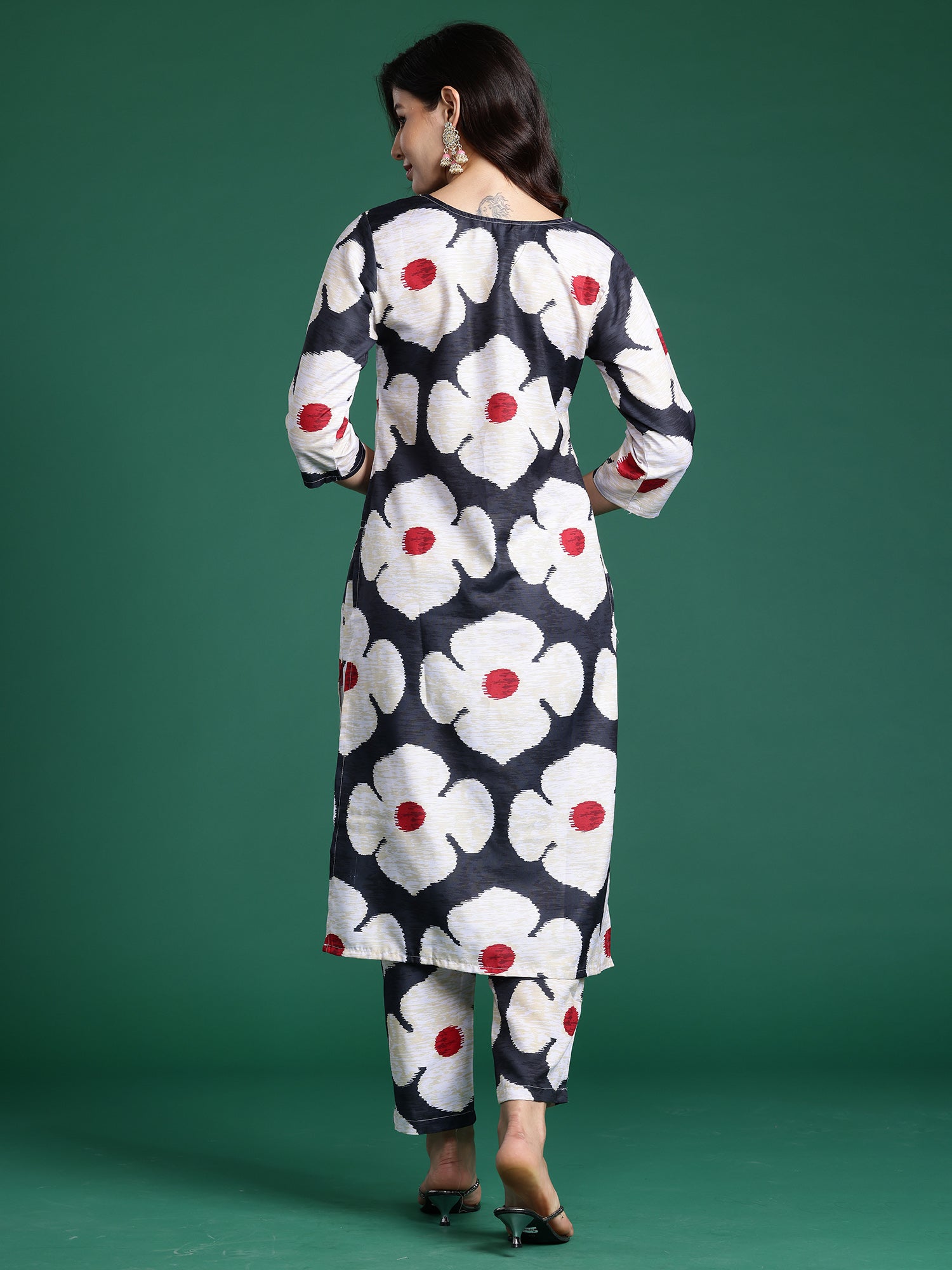 Indo Era Black Printed Straight Kurta Trousers Set - Distacart