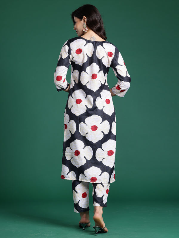 Indo Era Black Printed Straight Kurta Trousers Set - Distacart