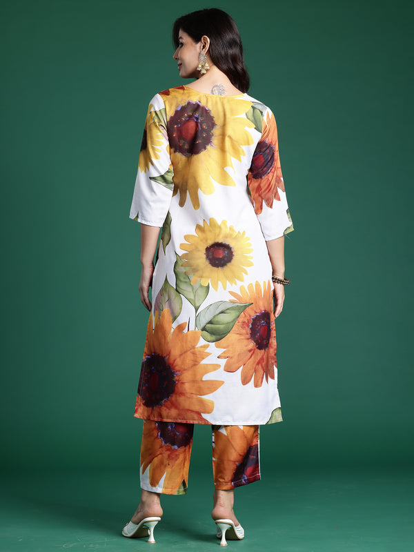 Indo Era Off White Printed Straight Kurta Trousers Set - Distacart