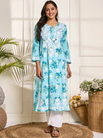 Thumbnail for HOUSE OF KARI Floral Embroidered Chikankari Pure Cotton Kurta - Distacart