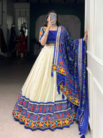 Thumbnail for Lorenvalley Fashion Offwhite Tasar Silk Patola Print With Foil Work And Real Mirror Gamthi Work With Lace Touch Up Lehenga Choli with Dupatta