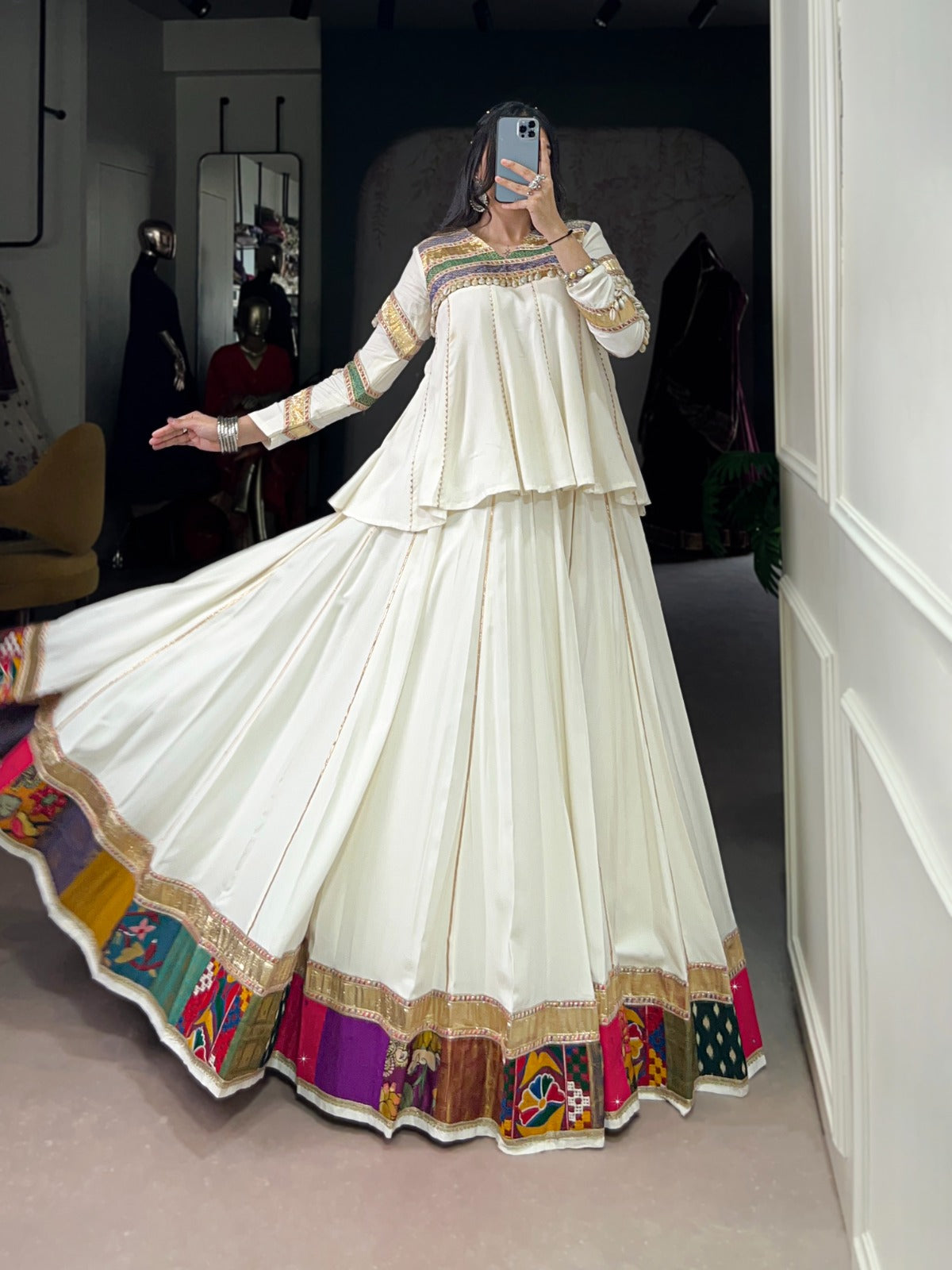 Lorenvalley Fashion White Pure Rayon Multi Patch Work With Gota Patti Lace Touch Up Lehenga Choli - Distacart