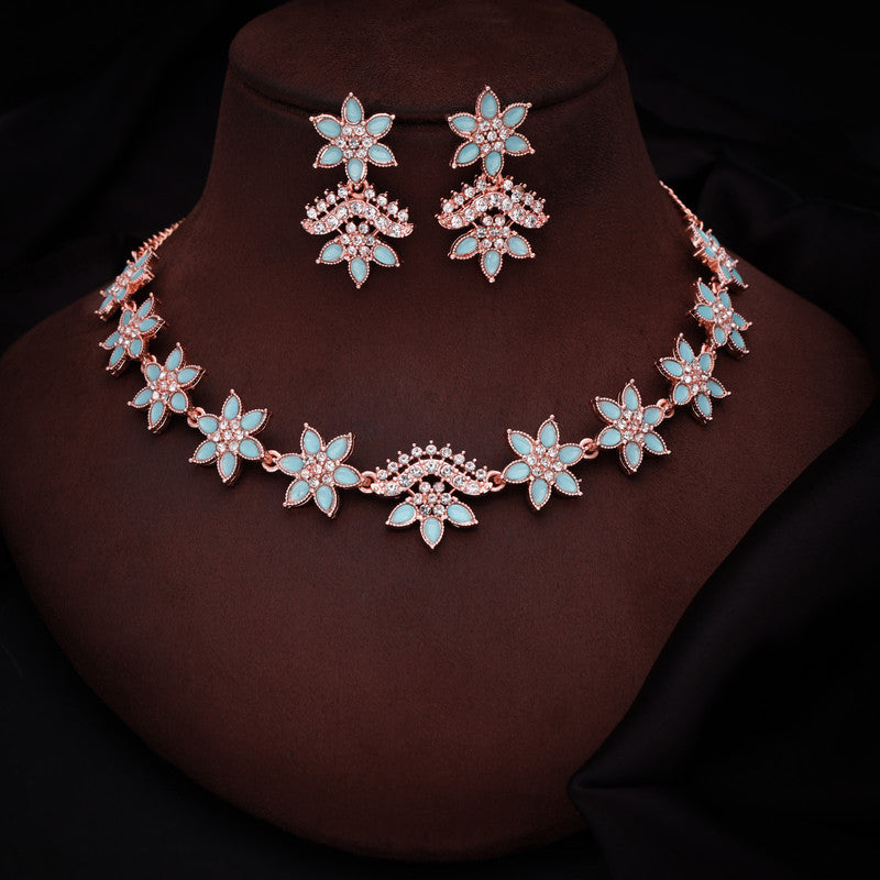 Tehzeeb Creations Sky Blue Colour Star Design Stone Studded Necklace With Earrings - Distacart